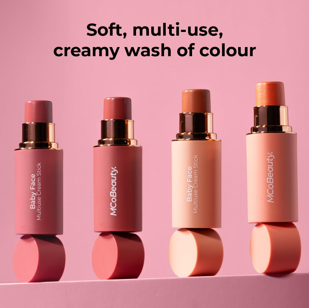 MCoBeauty Baby Face Multi-Use Cream Stick, Kitty Coral Pearl Shade, Silky Smooth, Buildable Blush for Eyes, Lips & Cheeks, Vegan, Cruelty Free Cosmetics