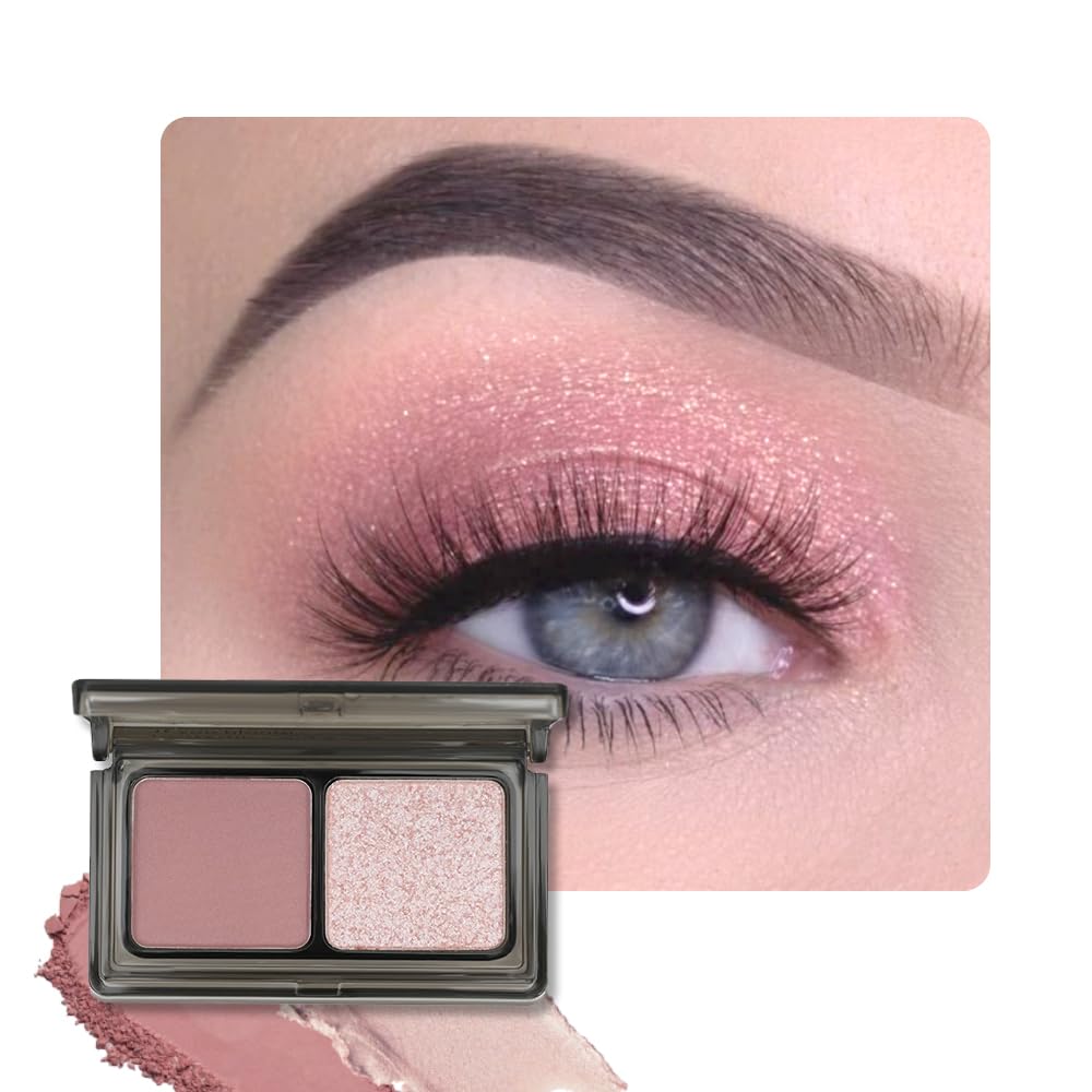 Mauve Champagne Two Color Matte Shimmer Glitter Eyeshadow Palette,Eye Shadow Powder Professional Long-Lasting Waterproof Makeup Palette,Easy-To-Apply and Compact for Travel,Vegan & Cruelty-Free
