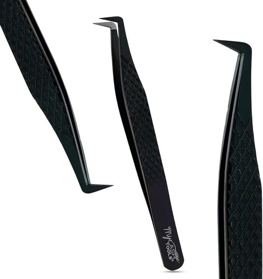 Mega Boot Volume Fiber Tip Lash Tweezer – MEGA GRIP QUEEN, Diamond Grip, Professional Eyelash Extension Tweezers, Lash Artist Tool (Black)