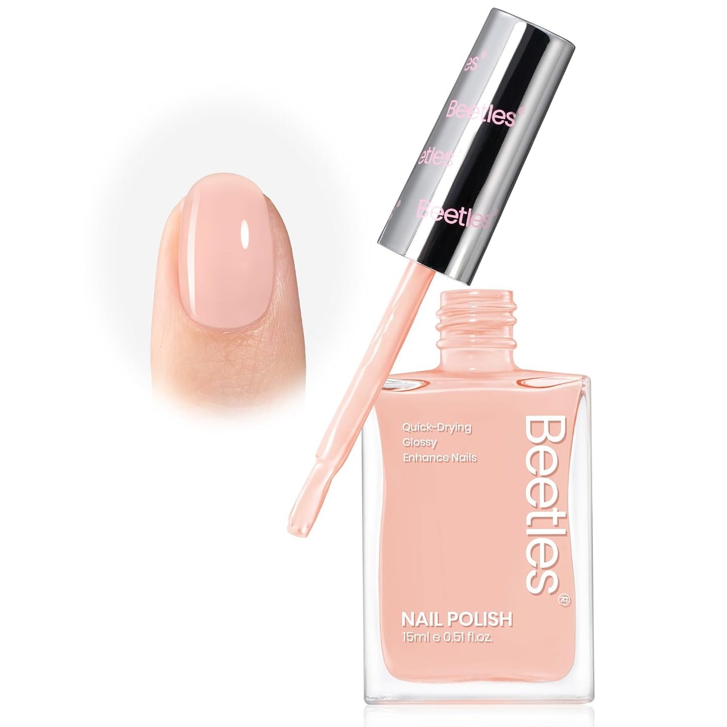 Beetles Nail Polish Bubble Bliss, 2 in 1 Nail Strengthener Polish Growth Nail Ridge Filler Base Coat Nail Repair for Damaged Thin Nails Natural Nails Bubbly Bliss Nude Pink 15ML