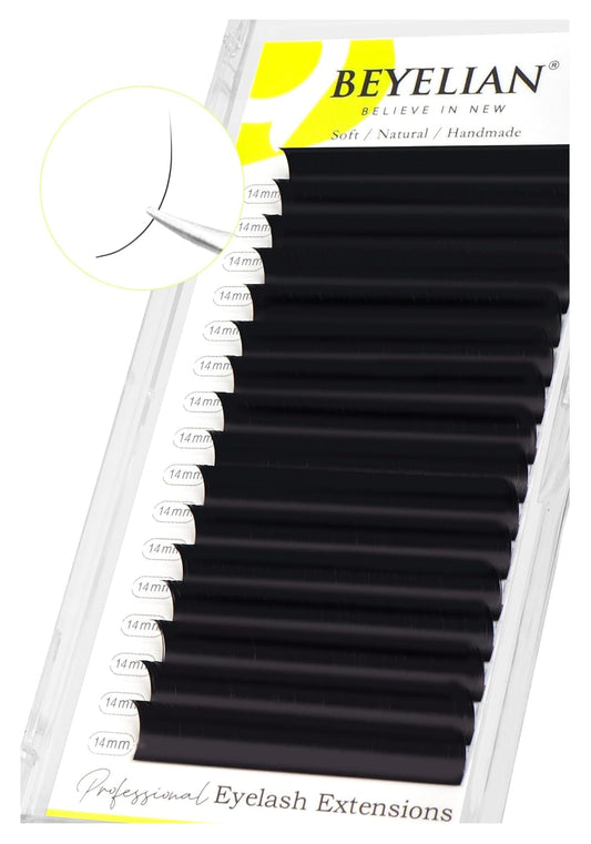 BEYELIAN Eyelash Extension Natural Matte Black 0.03-0.20 C/D/D+/L/M/LU Curl 7-15mm 100°/212°F High Temperature Resistant Classic Volume Individual lash Extensions Professional Salon Use (0.07 D 14mm)