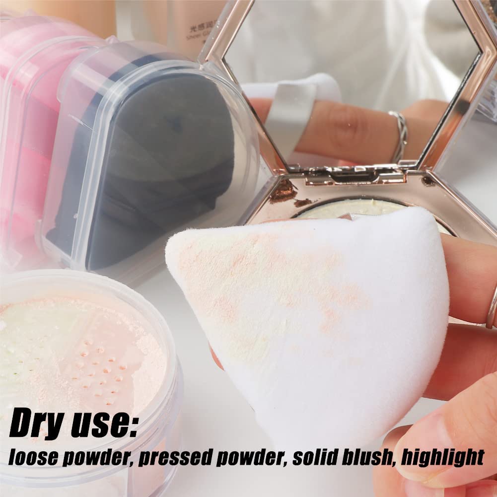 Ocim 10Pcs Triangle Powder Puffs for Face Powder,Soft Velour Triangular Beauty Puff,Makeup Pressed,Baking & Setting Powder Sponge Applicator Pads with Case,Black&Nude