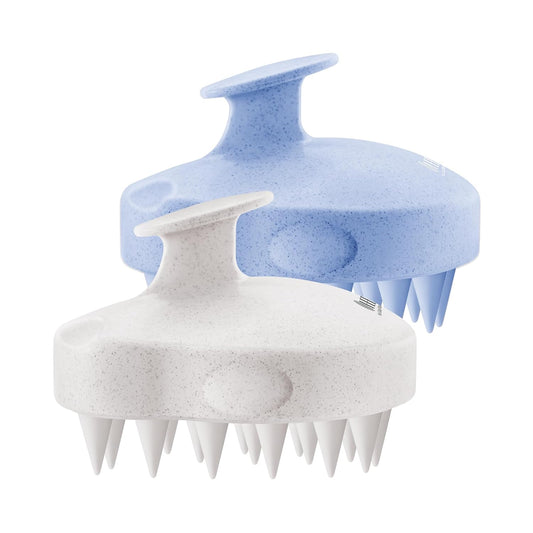 HEETA Scalp Massager 2 Pack for Hair Growth, Soft Silicone Bristles to Remove Dandruff and Relieve Itching, Scalp Scrubber for Hair Care Relax, Shampoo Brush for Wet Dry Use Blue & Beige
