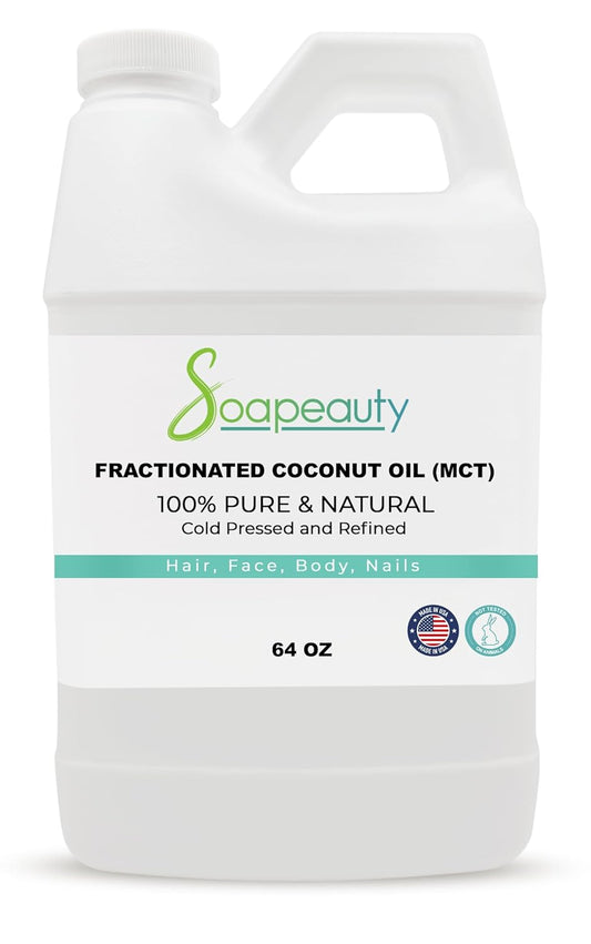 Soapeauty FRACTIONATED Coconut Oil Cold Pressed Refined | 100% Natural Available in Bulk | Carrier for Essential Oils, Face, Skin, Hair Moisturizer, Soap Making | 64 fl oz