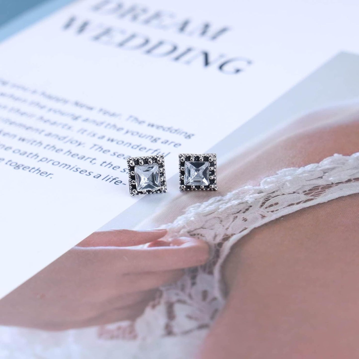 Boho Tiny Crystal Square Earrings Silver Cz Square Earrings Cz Rhinestone Square Stud Earrings Silver Geometric Earrings Jewelry for Women and Girls