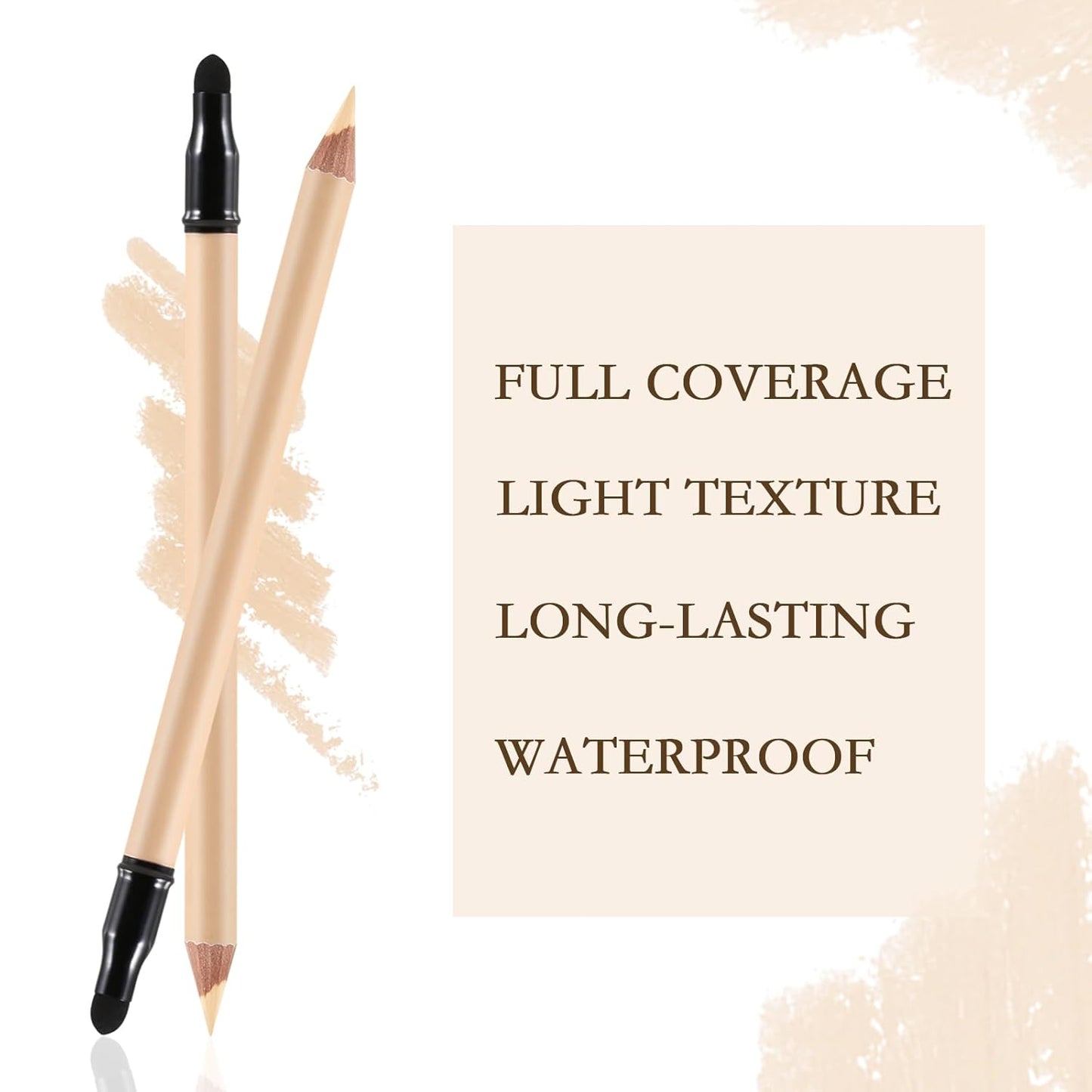 2pcs Concealer Pencil with Sponge,Full Coverage,Waterproof Under Eye Concealer Stick for Dark Circles,Blemishes,Aging Spots,Acne,Freckles