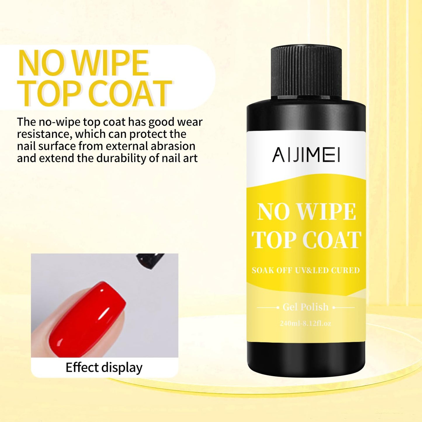 AIJIMEI 240ml Gel Polish No Wipe Top Coat Long Lasting Top Gel for Acrylic Nails,Gel Top Coat for Home DIY and Nail Salon Non-Wipe TopCoat for Gel Polish 8 Fl Oz