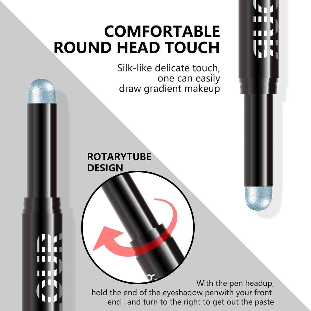 6Pcs Cream Eye Shadow Sticks Makeup for Women, Khaki Mocha Silver Grey Dark Taupe Black Royal Blue Shimmer Matte Eye Shadow Brightener Stick for Eyes, Waterproof Eyeshadow Pencil Set03