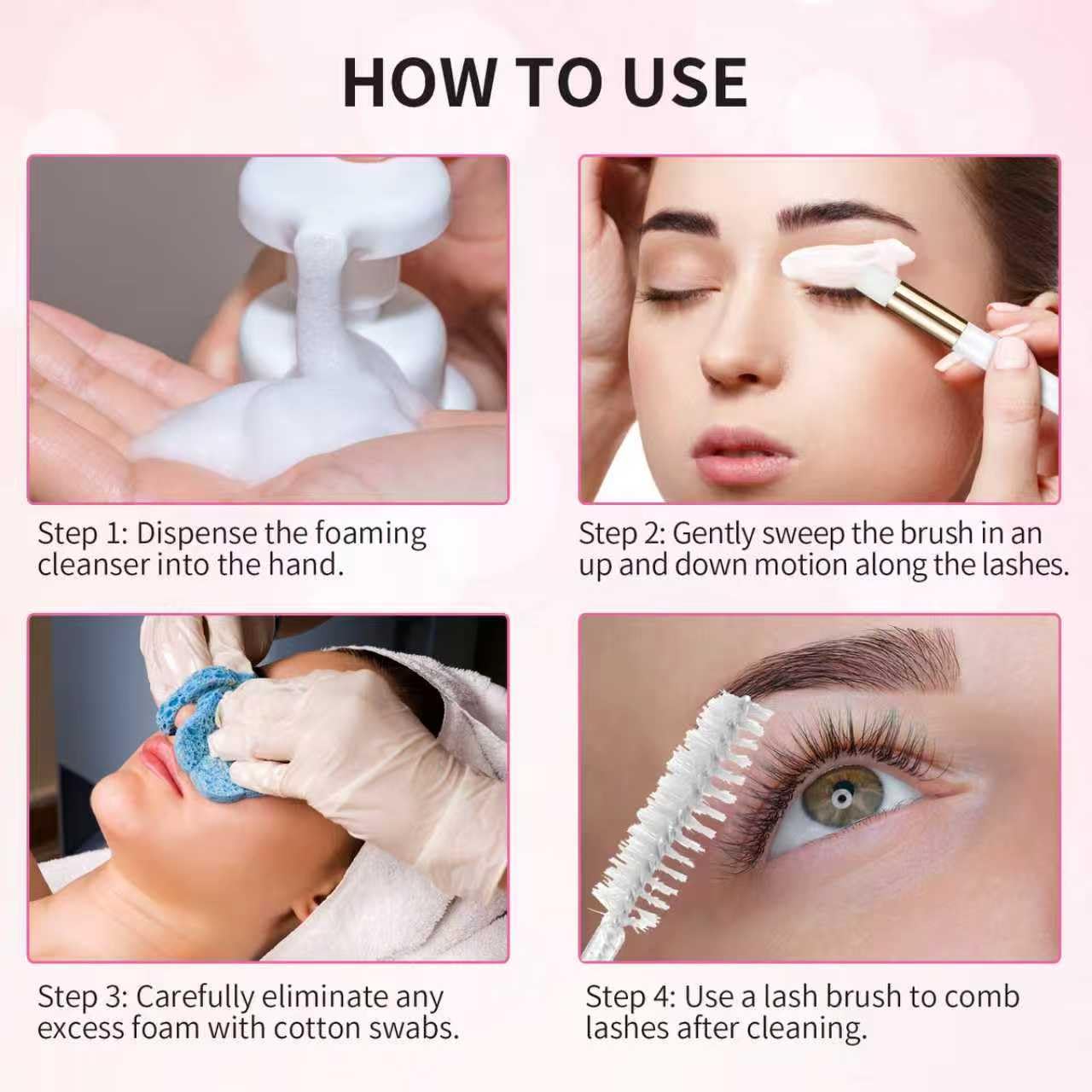 100 Pcs Lash Shampoo Bottle Brushes Set 20 Empty Foam Pump Dispensers 20 Label Stickers 20 Mascara Wands and Tubes 20 Cleansing Brush 20 Bag for Eyelash Extensions Aftercare(White)