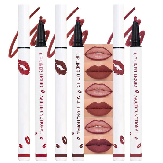 3Pcs Longwear Liquid Lip Liner Stain Marker Pen Set Long Lasting Waterproof, Dark Black Cherry Wine Red Matte 24 Hour Lip Liner and Lipstick Combo, Color Stay Lipliner All Day, Lip Stains peel off