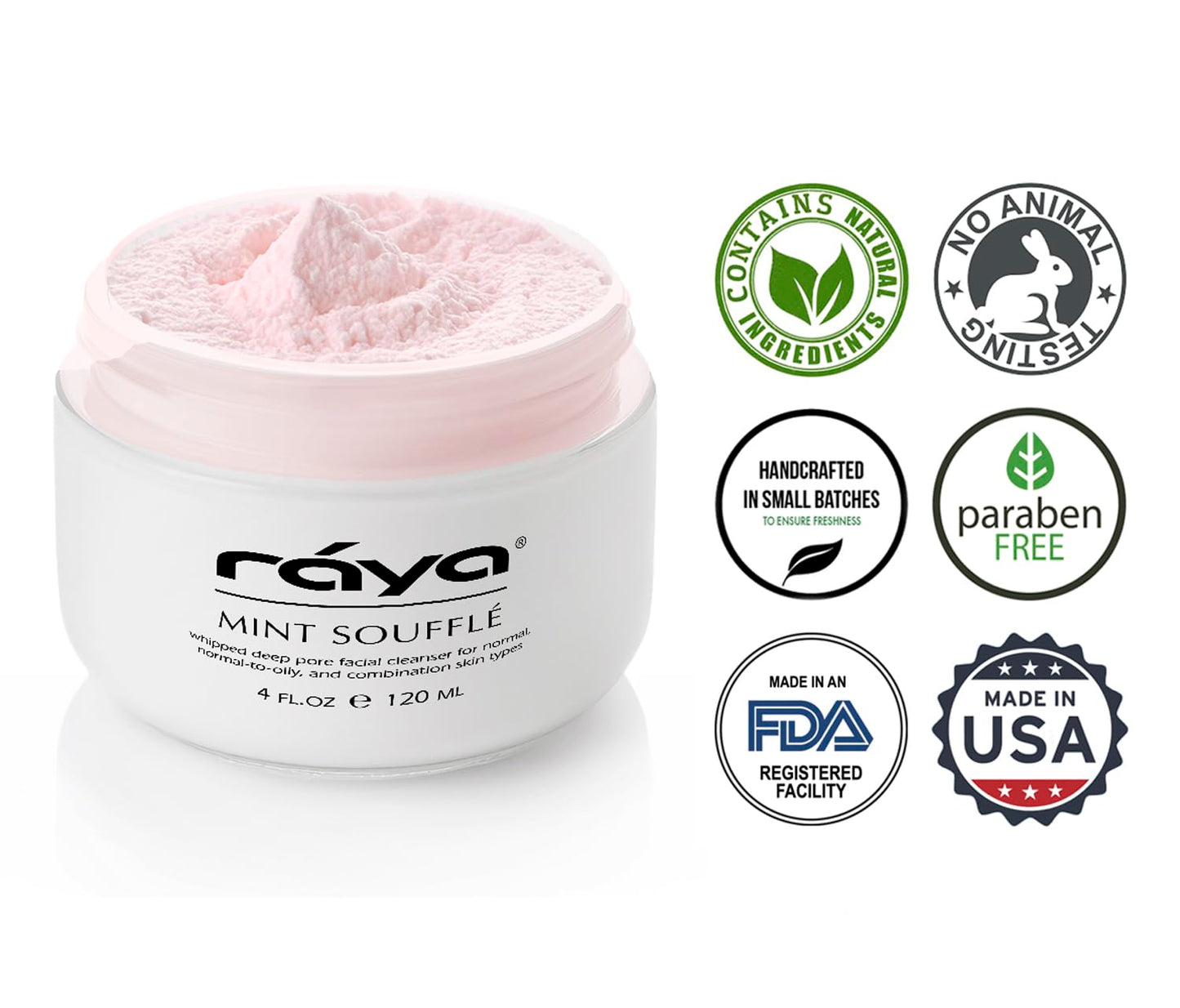 RAYA Mint Soufflé Facial Cleanser 4 oz (102) | pH Balanced Face Wash for Oily and Combination Skin| Helps Clear Clogged Pores and Smooth Complexion
