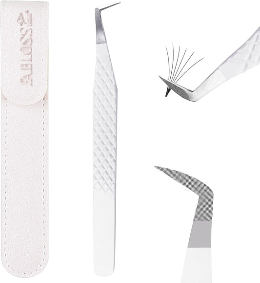 Lash Tweezers For Eyelash Extensions Fiber Tip Lash Tweezers Tweezers For Women Precision Tweezers Professional Craft Tweezers, Fiber Tip Japanese Steel (White-Boot Tweezers)