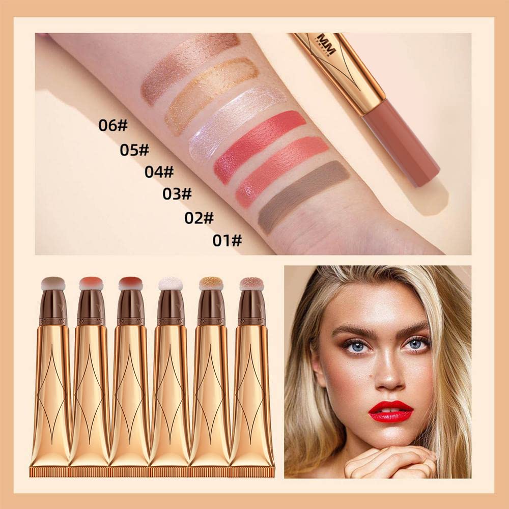 3 Color Contour Beauty Wand, Highlighter ，Blush，Face Concealer Contouring With Cushion Applicator Long Lasting & Smooth Matte Finish Liquid Illuminator Makeup Stick .01 Contour+03 Cherry Red+04 Pear White