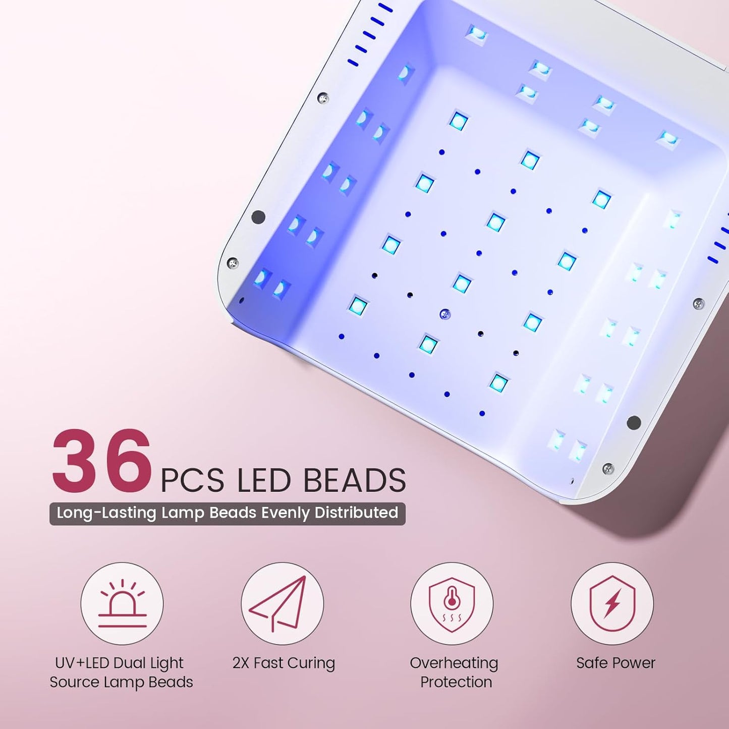 Lavinda 48W UV LED Nail Lamp, Rechargeable Cordless UV Light for Gel Nails LED Nail Dryer with Auto Sensor, 4 Timer Settings & LCD Display, Fast Curing Light All Gel Polish for Home Salon Use