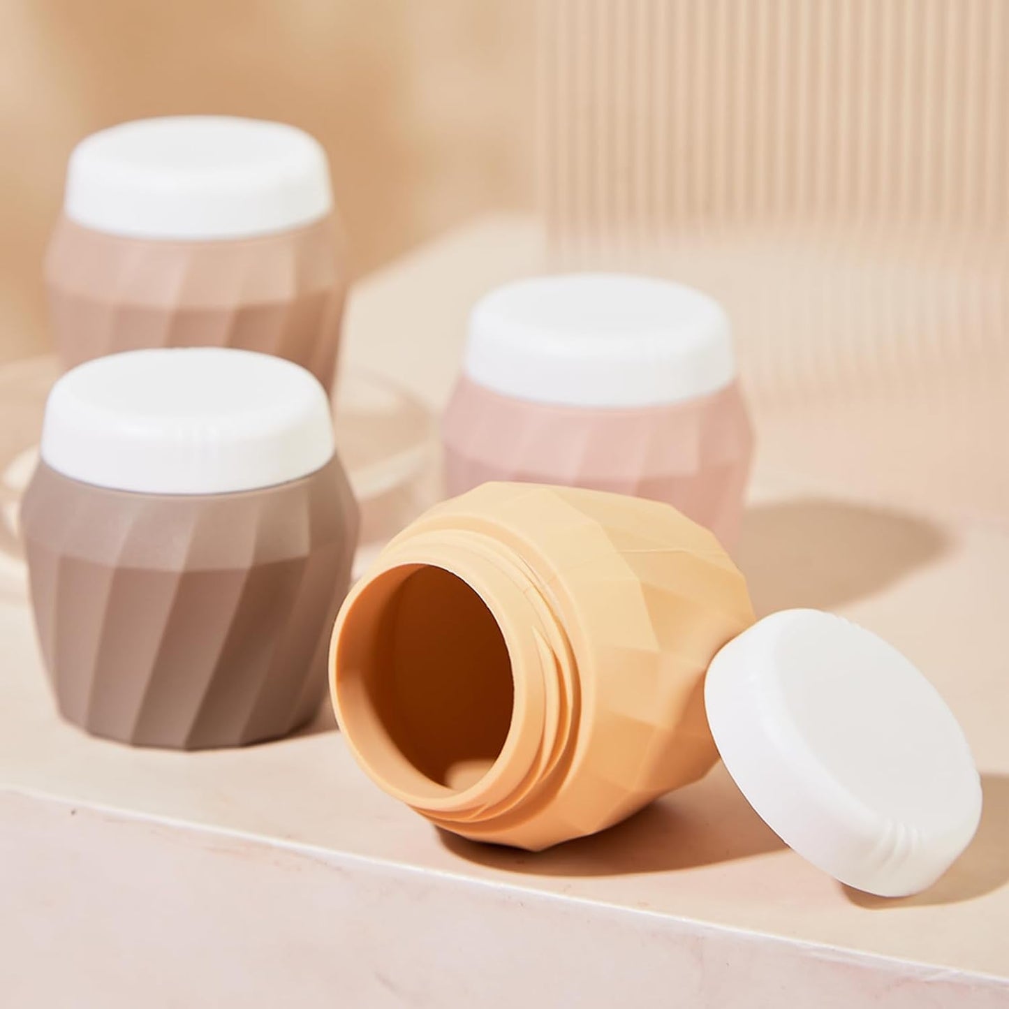 Travel Containers for Toiletries, Premium Silicone Cosmetic Cream Jars, TSA Approved Leak-Proof Refillable Travel Size Toiletries with Clear Bag for Cosmetic Face Body Cream (Apricot, 1.7OZ)