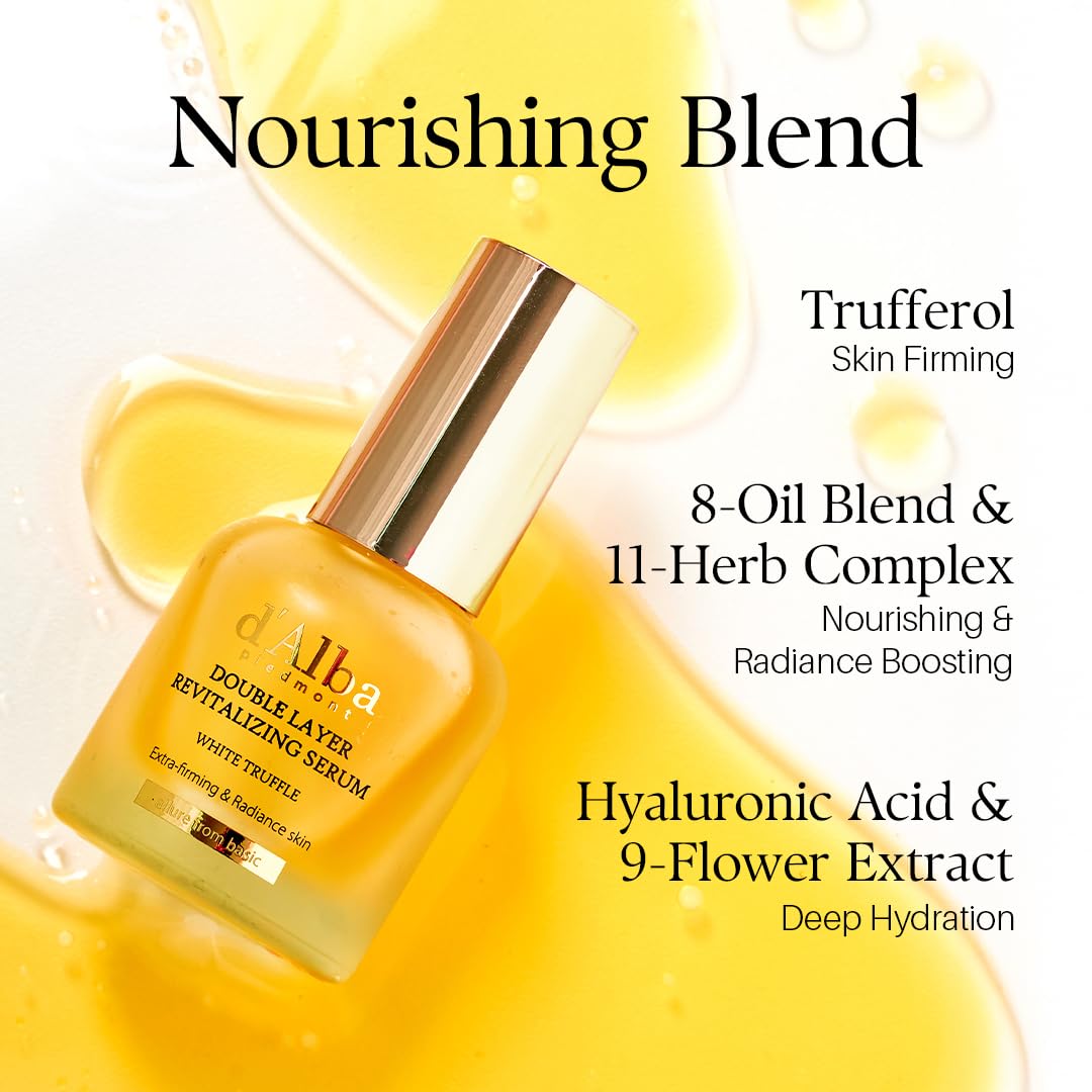 d'alba Piedmont Italian White Truffle Double Layer Revitalizing Serum, 100hr Hydration, Hyaluronic Acid and Centella Asiatica, Skin Firming and Tightening, Long-lasting Korean Skin Care (1.01 fl.oz)