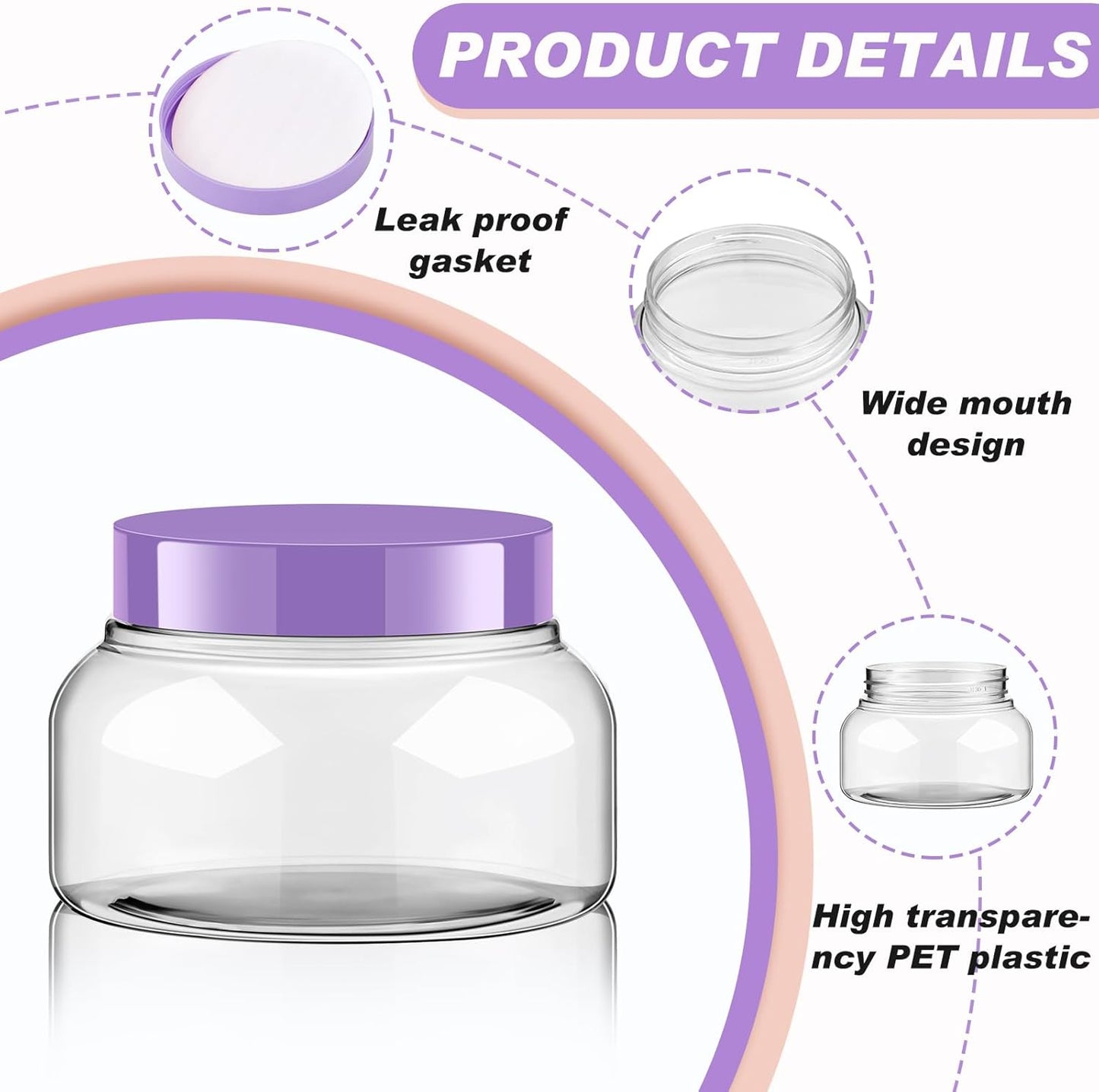 Tessco 24 Pack Plastic Jars with Lids Labels Empty Clear Plastic Jars Round Refillable Cosmetic Containers Body Butter Containers Bulk Sugar Scrub Bottle for Make Up(8 oz,Purple)
