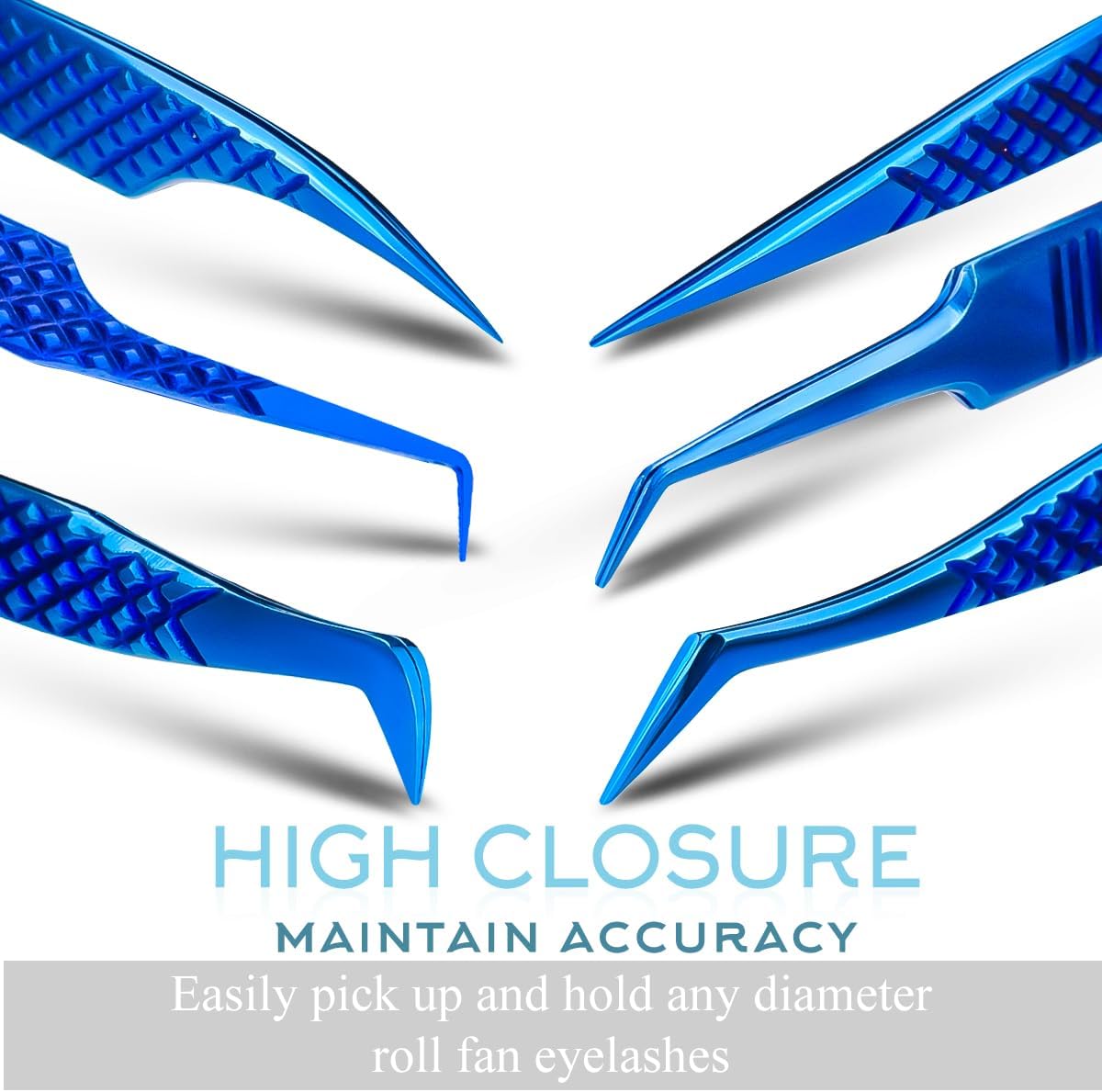 SIVOTE Eyelash Extension Tweezers Fiber Tips Japanese Steel, Set of 6 – Curved, Dolphin, 90° 45° Volume Boot & Slight Curved Tweezer – Professional Lash Tweezers for Lash Extensions Blue