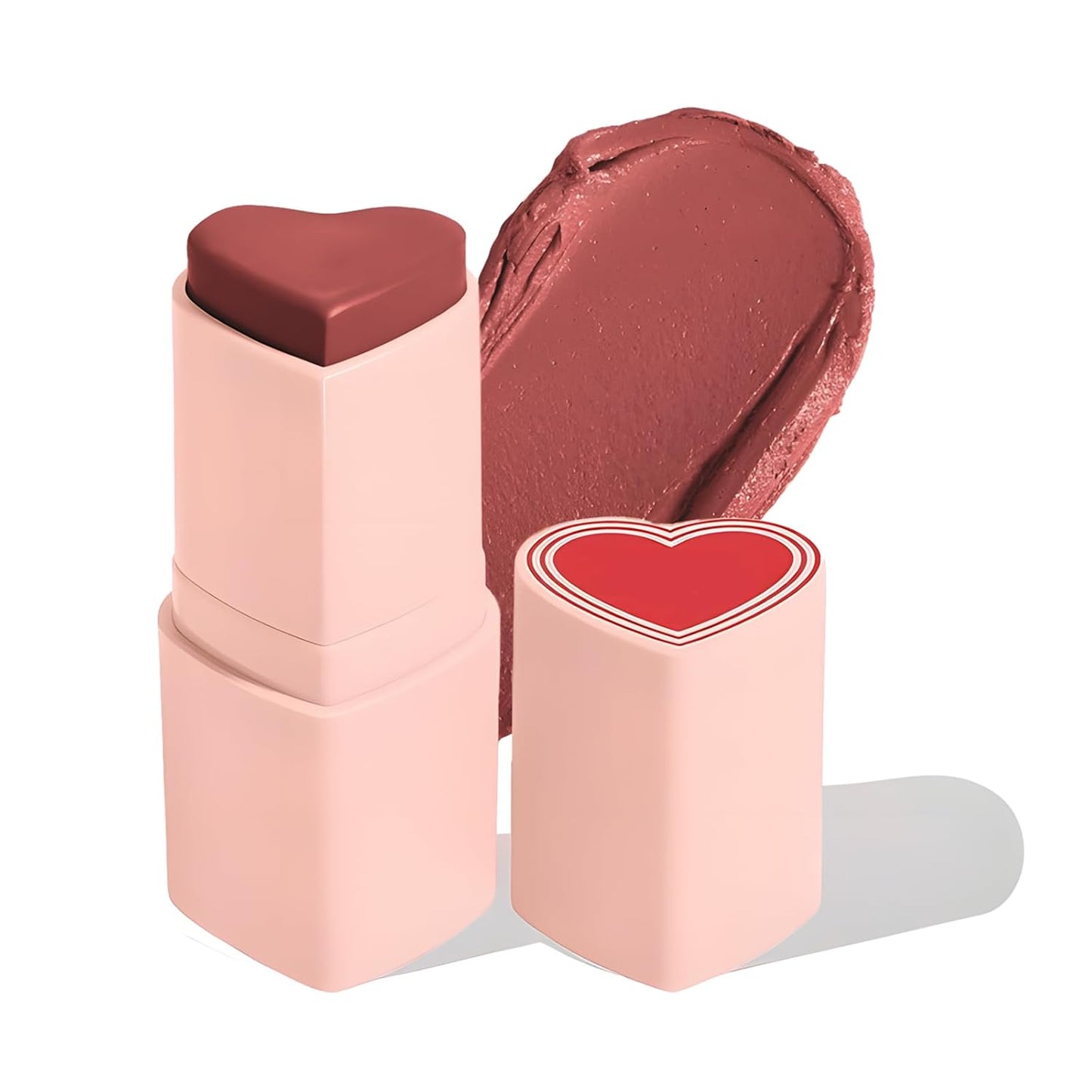 Blush Stick for Cheeks, Cream Blush with Heart-shaped, Blush Face Stick Multi-Use Lip and Cheek Tint, Waterproof Lightweight Easy to Blend Cream Blusher Makeup - Rose