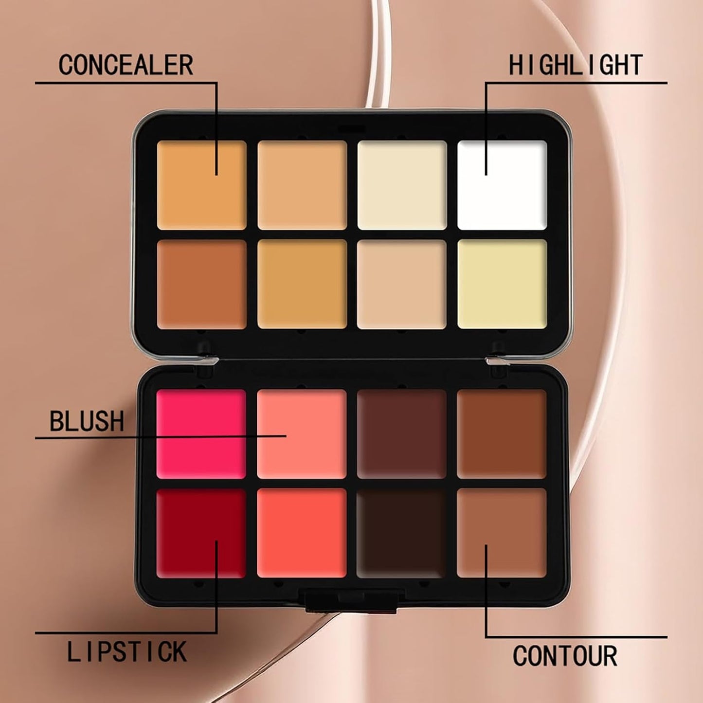 16 Color Cream Makeup Palette, Blush Concealer Highlighter Contour Palette, Multi-functional Makeup Palette with 8 Brushes, Face Make Up Gift for Women Girls