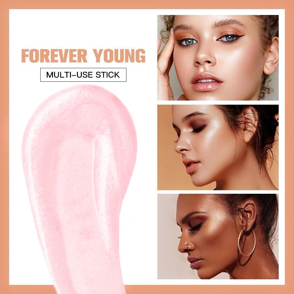 Go Ho Liquid Highlighter Wand,White Pink Highlighter Makeup Stick with Cushion Applicator,Smooth Creamy Liquid Highlighter Blendable Glowing Face Illuminator Contouring Makeup,03# Highlighter Makeup