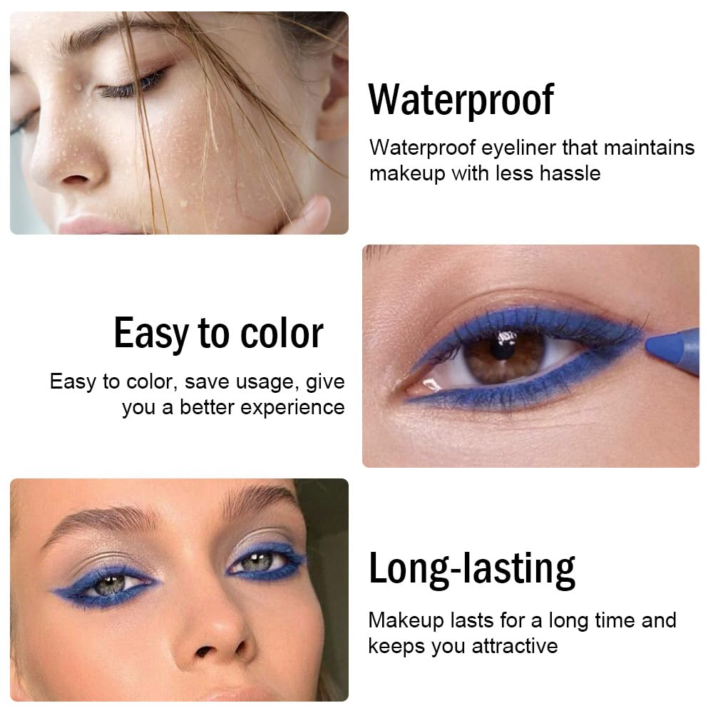 evpct Blue Eyeliner Pencils for Eyes, Navy Lake Ruby Blue Colored Eye Liner Pencil Pen Makeup Waterproof Smudge Proof, Colored Gel Waterline Eyeliner Liquid, Face Eye Paint Stick Halloween Makeup 24