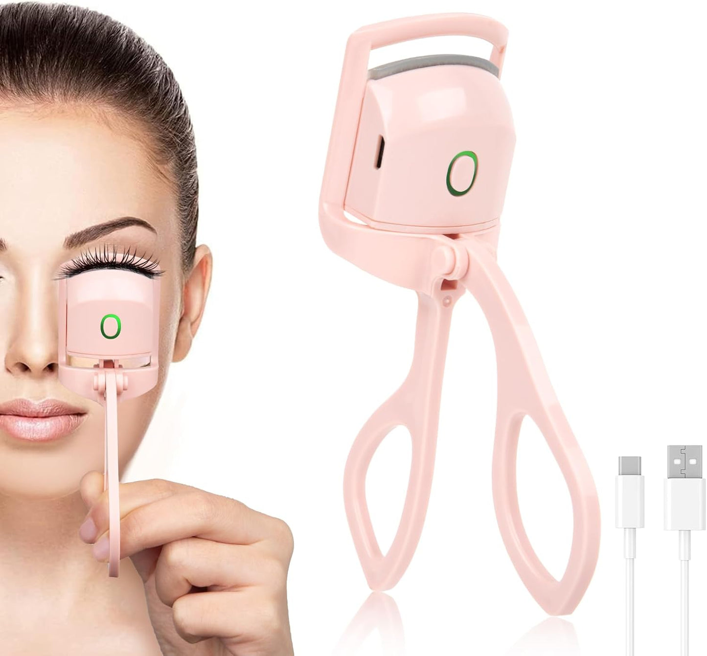 Electric Heated Eyelash Curler for Women – USB Rechargeable Heated Lash Curler with Quick Heat-Up, Multi-Temp Settings, 24H Natural Curl, Anti-Scald Silicone, Portable Makeup Tool, Pink