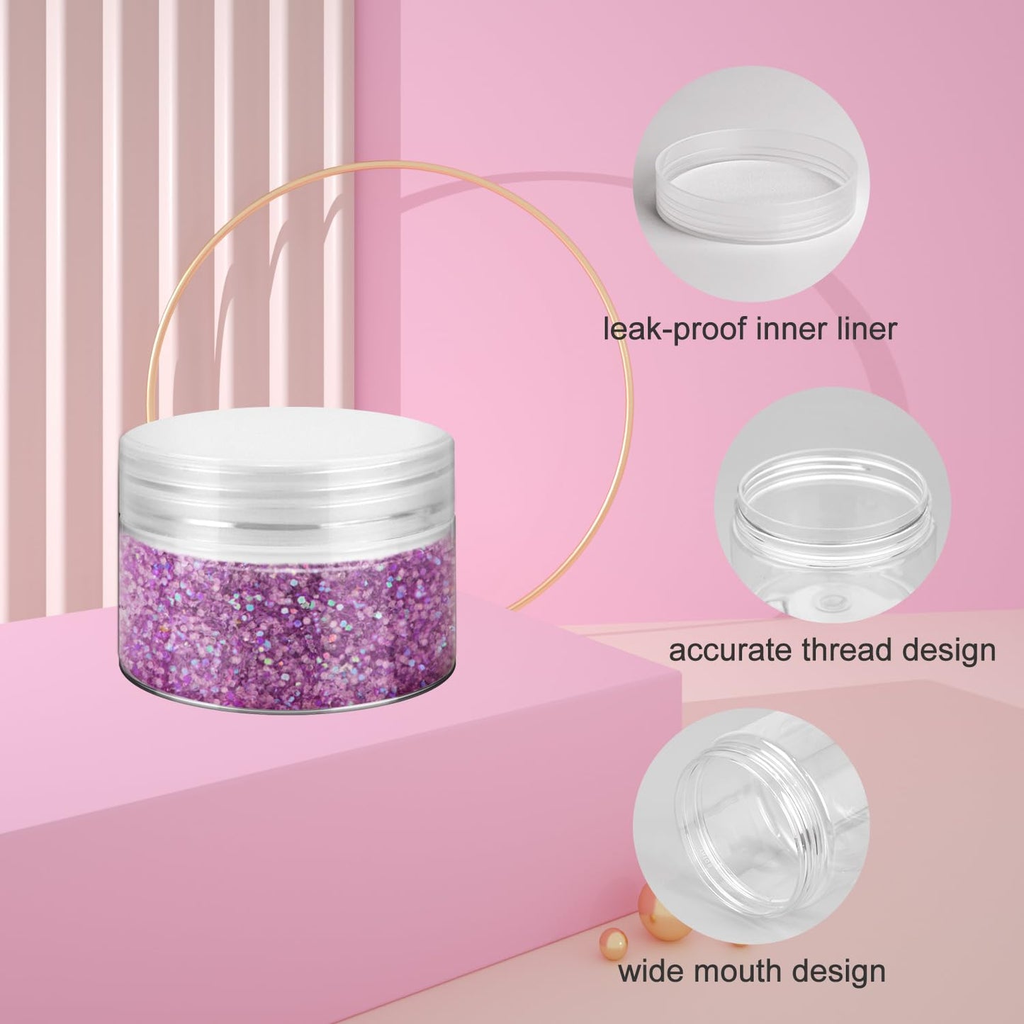 36 Pack 1 OZ Plastic Jars with Lids, BPA Free, Reusable, Refillable Transparent Cosmetic Containers for Bath Salts, Cosmetics, Powders, Beauty Product and Small Accessories, White