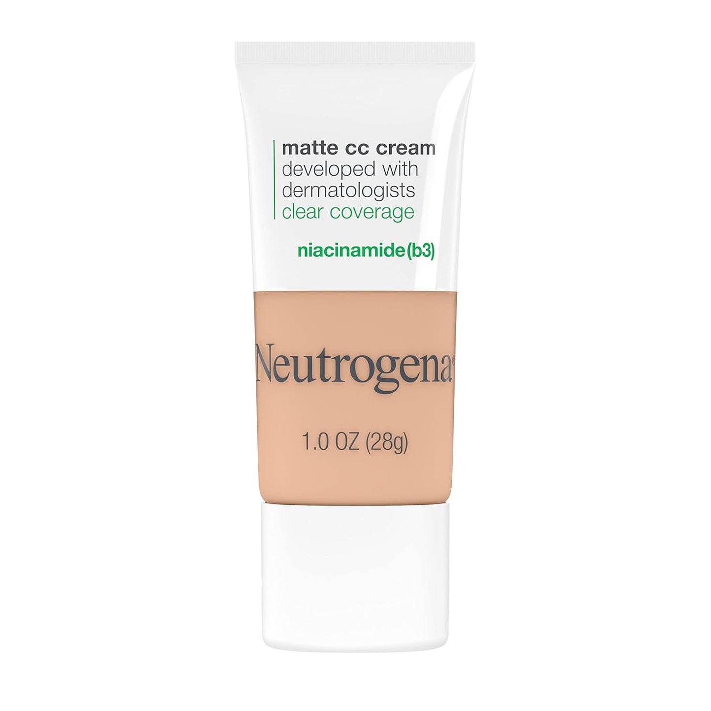 Neutrogena Clear Coverage Flawless Matte CC Cream, Full-Coverage Color Correcting Cream Face Makeup with Niacinamide (b3), Hypoallergenic, Oil Free & -Fragrance Free, Warm Peach, 1 oz