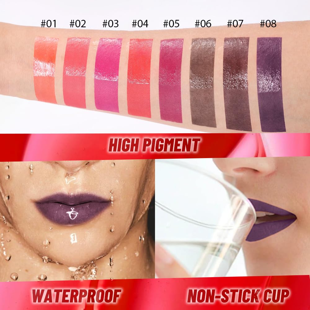Lip Stain Peel Off Lip Gloss oil Dual-Ended Combo, Deep Berry Lips Liner Stain Peel Off Tattoo, Long Lasting & Waterproof, Transfer-Proof Lip Tint Stain with Lip oil for All Skin Type 08#