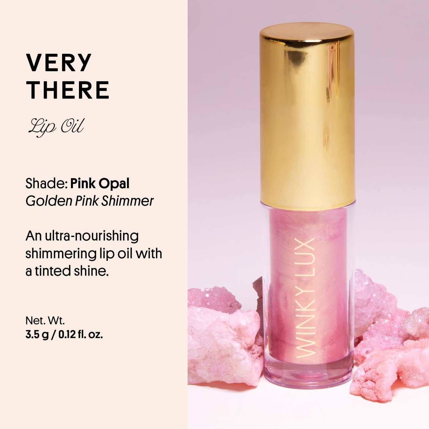 Winky Lux Pink Opal Very There Lip Oil - Hydrating Nude Pink Gloss with Jojoba Oil, Non-Sticky Glossy Lip Oil, Tinted Pink Shimmer Gloss for Juicy Lips & Soft Vanilla Scent