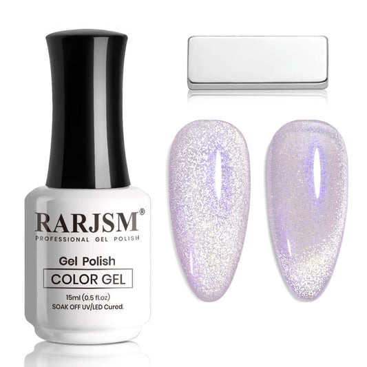 RARJSM Cat Eye Gel Nail Polish Aurora Violet Purple Velvet Silver Glitter Universal Galaxy Shimmer Ice Gel Polish with Magnet Stick Single Bottle 15ml LED UV Curing Requires Soak Off Salon Home