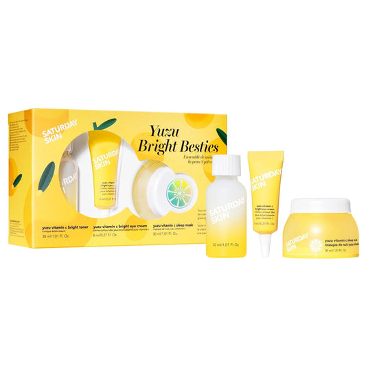 Saturday Skin 3-Piece Skin Care Set Yuzu Vitamin C Sleep Mask Yuzu Vitamin C Bright Toner and Eye Cream Overnight Facial Masks Korean Beauty Best Vitamin C Skincare Set