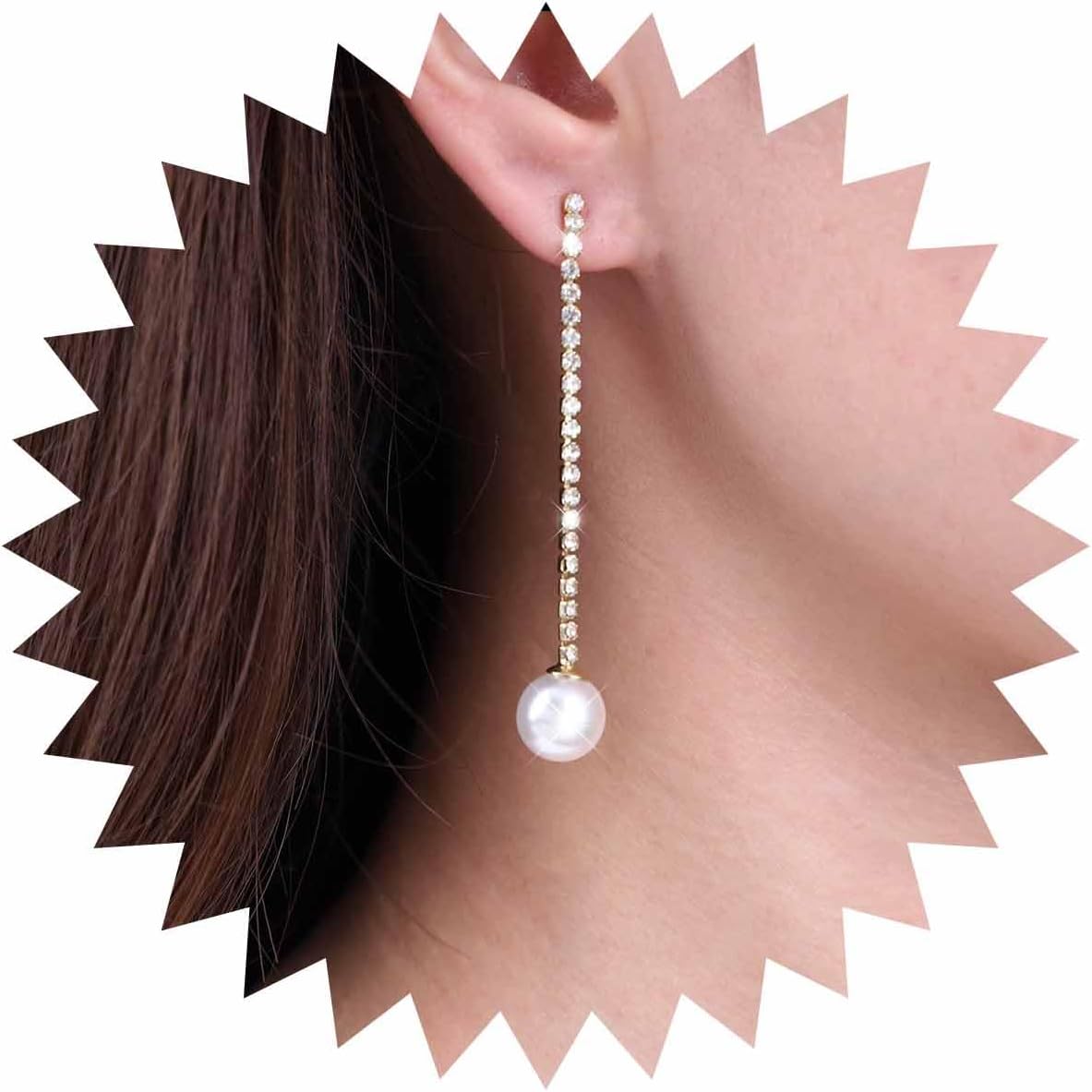 Vintage Rhinestone Pearl Drop Earrings Gold Long Tassel Pearl Earrings Linear Crystal Chain Earrings Cz Rhinestone Tennis Earrings Jewelry for Women