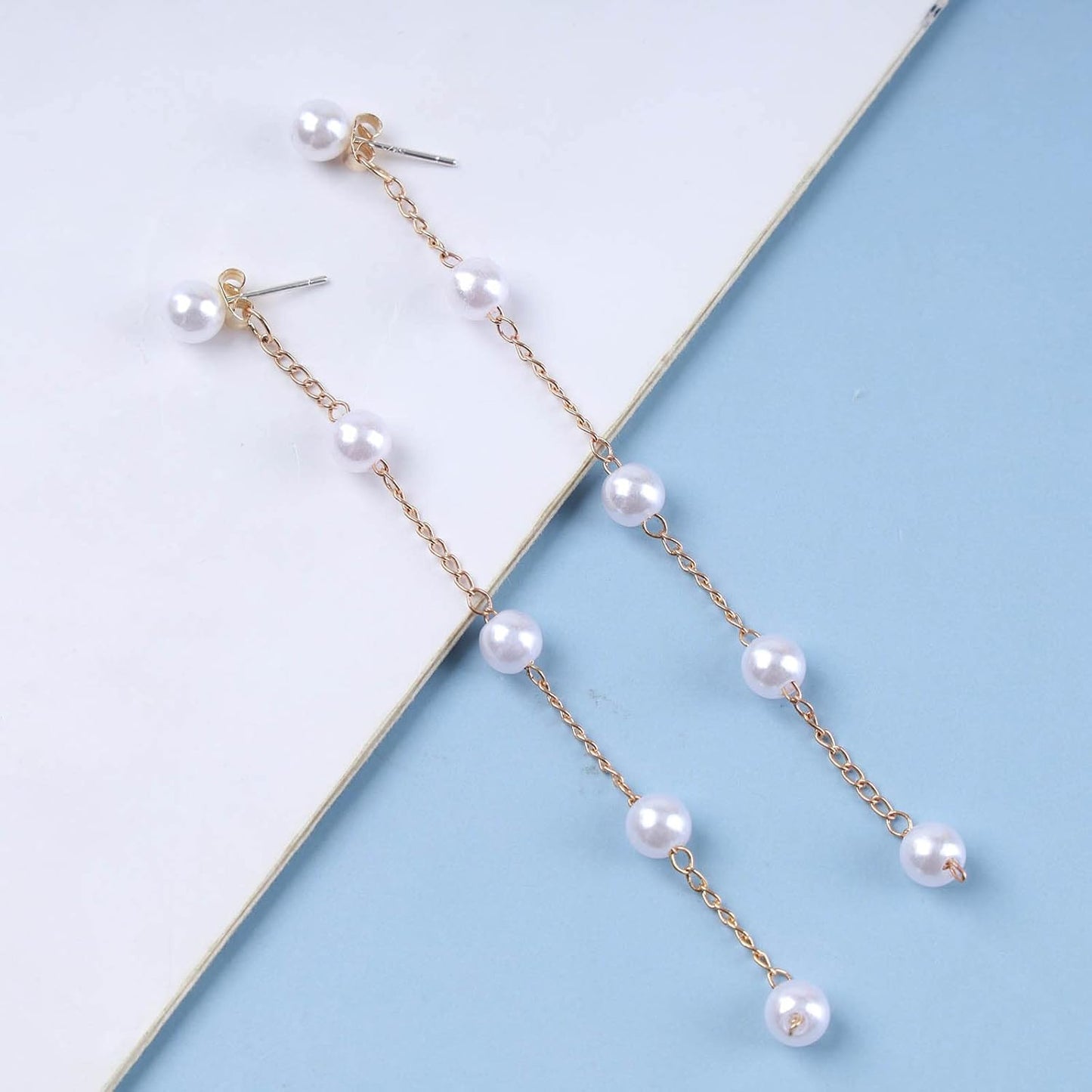 Boho Long Pearl Drop Earrings Vintage Gold Tassel Pearl Dangle Earrings Statement Pearl Chain Drop Dangle Earrings Wedding Prom Bridal Pearl Hook Earrings Jewelry for Women