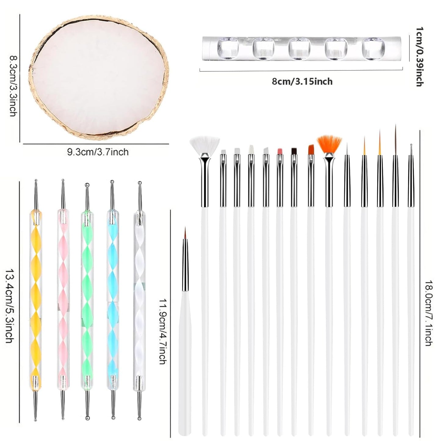 Nail Art Brush 22 Piece Set, 2 Way Acrylic Silicone Engraving Pen Dotting Pen Tools Nail Art Kit, Resin Nail Art Palette, For Nail Art DIY Home Salon Makeup Display Board (White)