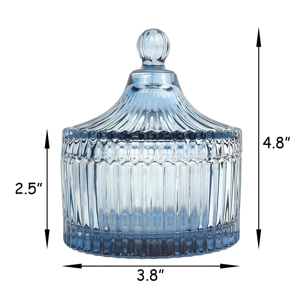 Ultra Soft Powder Puff and Container 3.3" High Density Velvet Dusting Washable Reusable Powder Puff,Body Powder Puff and Glass Jar Holder Loose Powder Box with Puff for Face Makeup(Grey-blue)