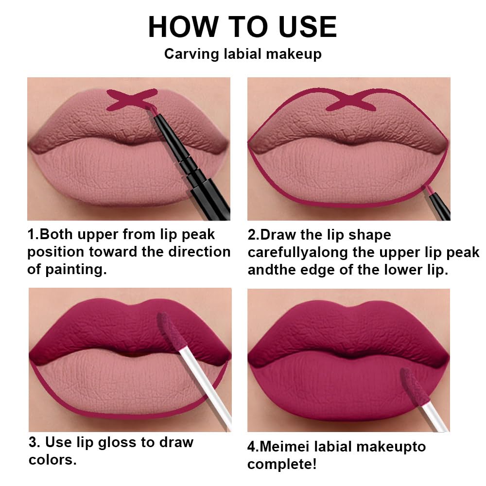 evpct 3Pcs Mauve pink Berry pink Rose red Lip Stain Paint Matte Lip Liner and Lipstick Set Long Lasting labiales matte mate larga duracion listip 24 hour a prueba de agua mate 24 horas originales