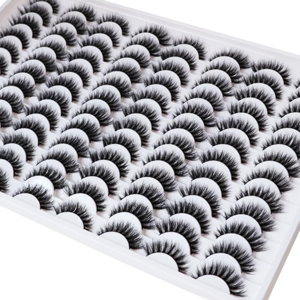 False Eyelashes 48 Pairs Faux Mink Lashes 14mm Wispy Lashes 3D Fluffy Cat Eye Lashes Pack Bulk Wholesale Strip Lashes(style 48-034)