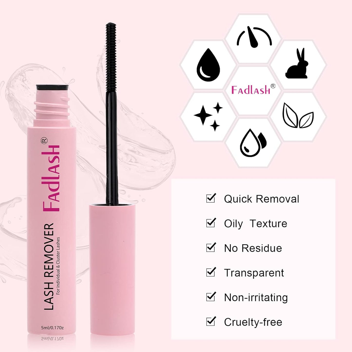 FADLASH Lash Glue Remover 5 ML for Cluster Lashes Soothing Oil Lash Remover Mascara Wand Eyelash Glue Remover Self Use at Home