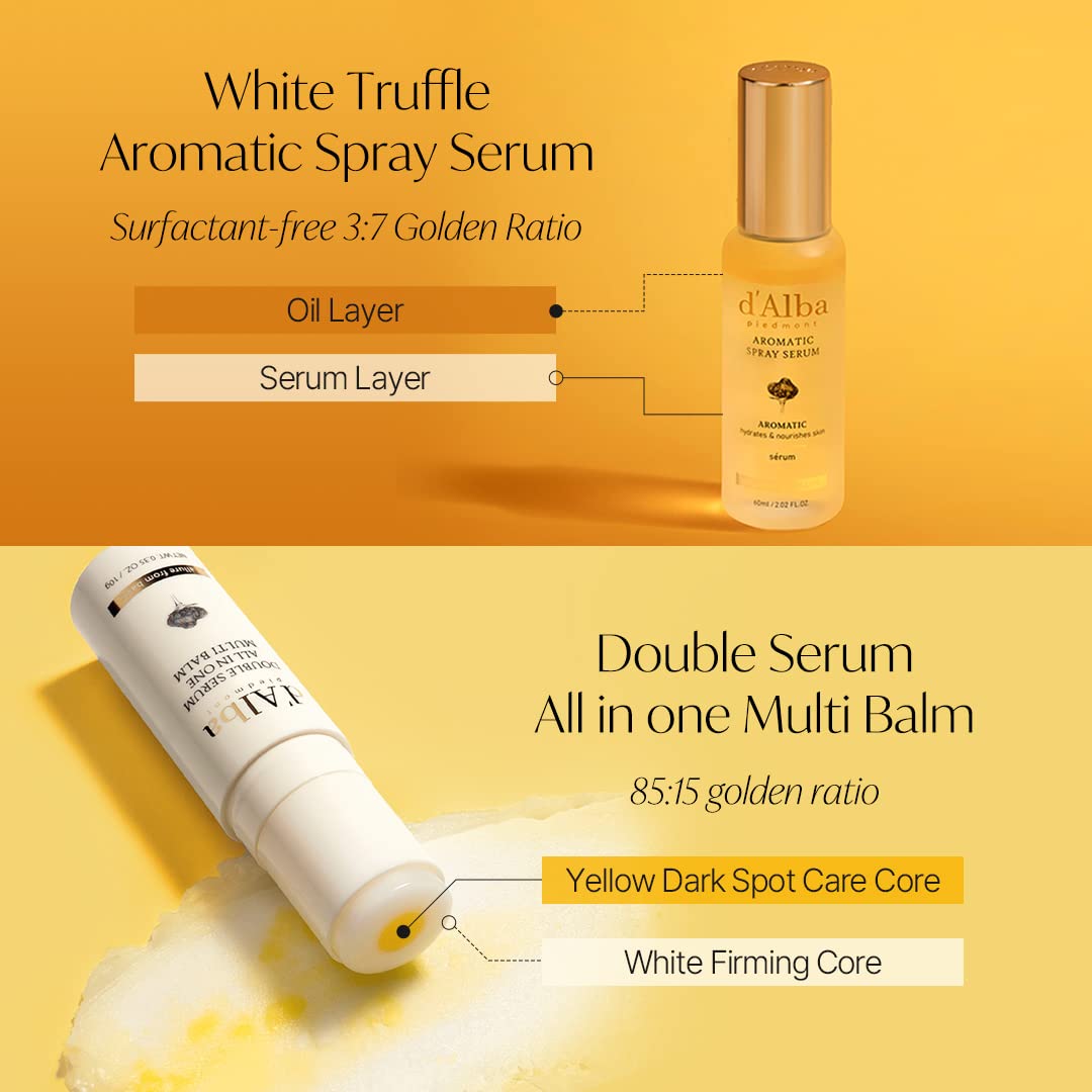 d'Alba White Truffle Vegan Holiday Gift Set, First Aromatic Spray Serum & All In One Multi Balm, Suitable for All Skin Types, Korean Skin Care