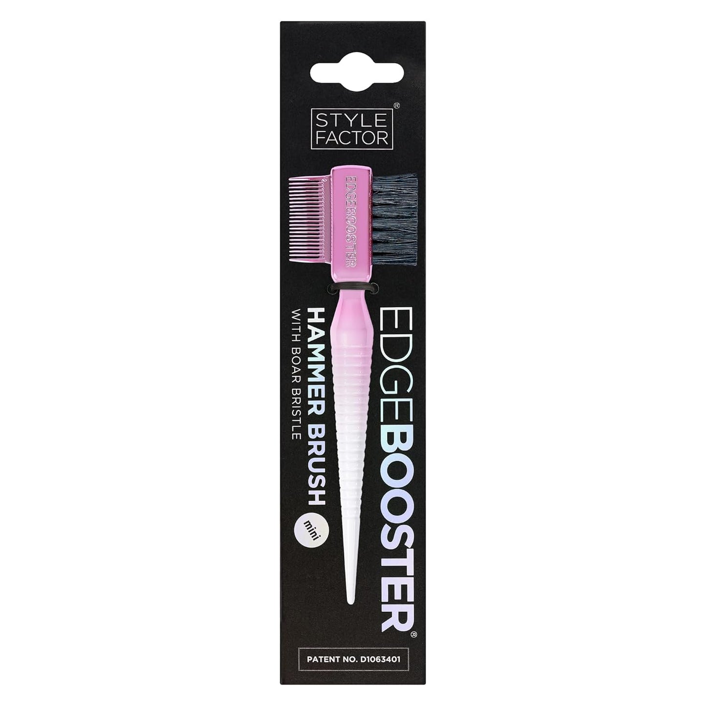 STYLE FACTOR EDGE BOOSTER® Hammer Brush Rat Tail– Double-Sided Edge Control Brush & Comb with Boar Bristles – For Edges, Slick Backs, Baby Hair Styling, and Taming Flyaways- Travel Size