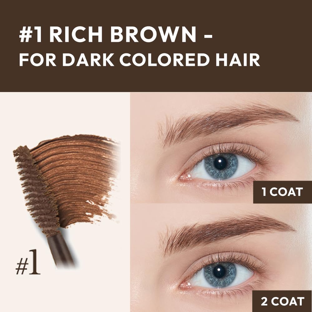 ETUDE Color My Brows Big Size, Brow Mascara, 3D Natural Coloring, Beeswax & Carnauba Wax, Moisturizing Brow Care, Eyebrow tint, Soft Gel Texture, Korean Makeup, Beauty, Rich Brown (0.304 Fl Oz)