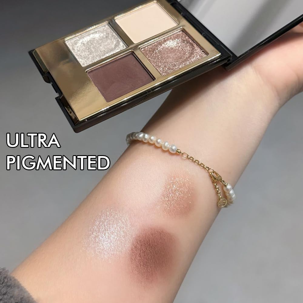 4 Colors Eyeshadow Makeup Palette,Nude Rose Gold Brown Natural Neutral Nude Eye Shadow Palette with Mirror,Long Lasting Naturing-Looking,Waterproof,Travel Size