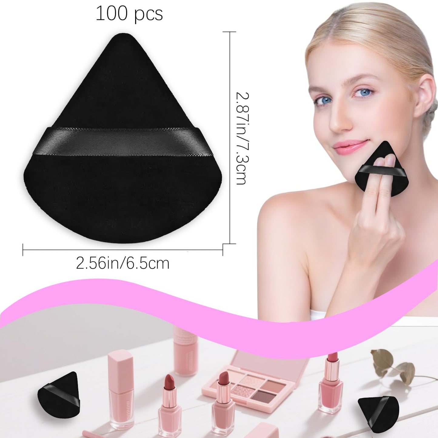 100PCS Black Triangle Powder Puff Face Makeup Powder Puffs Sponge Soft Powder Puffs for Loose Powder Cosmetic Foundation
