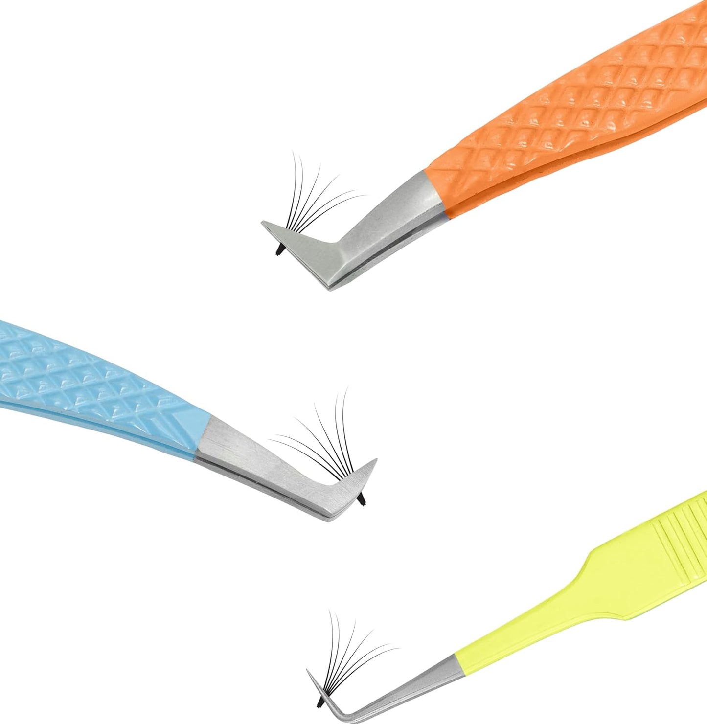 SIVOTE Lash Tweezers for Eyelash Extensions Fiber Tips, Set of 3, Volume, Volume Boot, 90 Degree Tweezers, Blue Yellow Orange