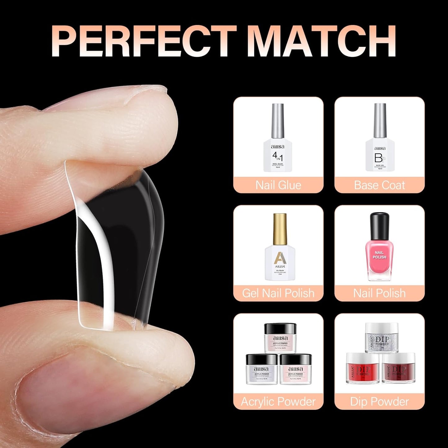 AILLSA Short Square Nails Clear Gel Nail Tips False Full Cover Soft Nails Tips for DIY Home Salon Gift, Preshaped Gelly Press on Fake Nail Tip for Nail Extension 216PCS 12 Sizes