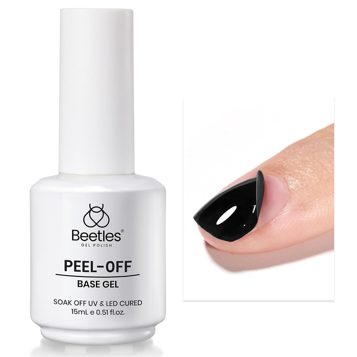 Beetles Peel Off Gel Base Coat for Gel Nail Polish: 15ml Peel Off Base Coat, Soak Off-Free Easy Removal without Damage, Long Lasting for Beginners DIY Manicure Weak Thin Nails