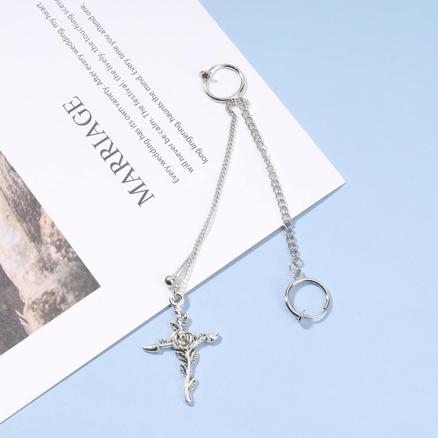 Cross Chain Cuff Earrings Silver Cross Dangle Chain Earrings Long Crucifix Drop Earrings Religious Ear Cuff Wrap Chain Earrings Jewelry for Women and Girls