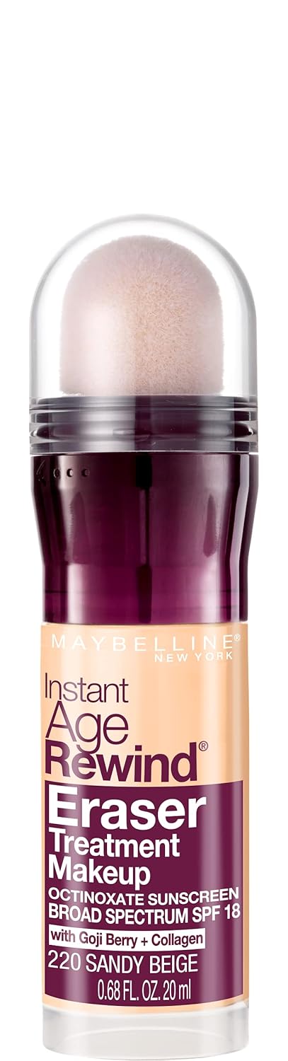 Maybelline Instant Age Rewind Eraser Treatment Makeup with SPF 18, Anti Aging Concealer Infused with Goji Berry and Collagen, Sandy Beige, 1 Count